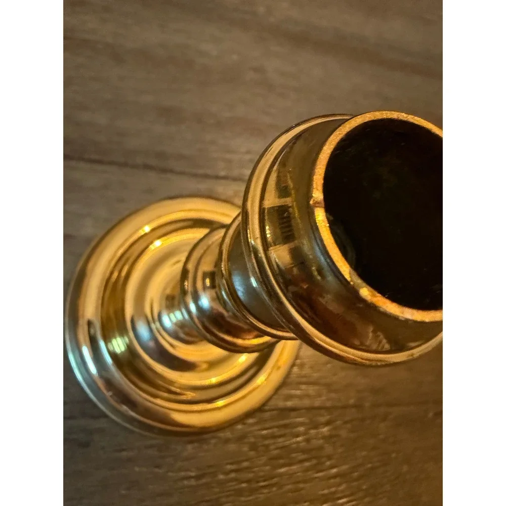 Baldwin Candlestick Holder OS Polished Solid Brass Forged Baluster USA colonial